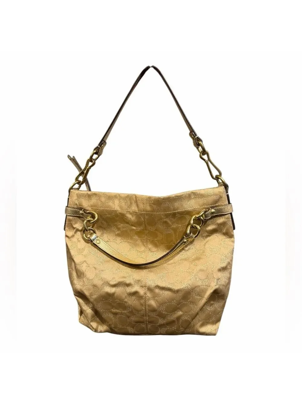 Coach Signature Brooke Hobo Bag Metallic Gold Sateen Gold Hardware Hang Tag